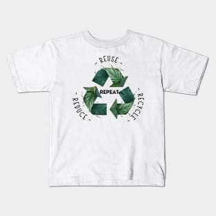 Recycling Logo with Leaves and Green Plants. Go Green, Recycle Symbol, Save the Earth Earth Day Awareness April 22 Kids T-Shirt